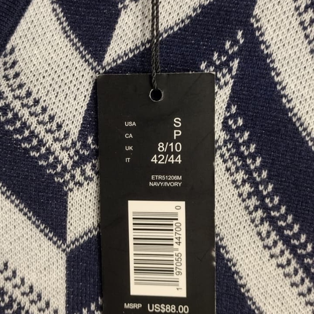 Ellie tahari Navy and White Chevron Men's size S brand new w tags - Picture 8 of 8